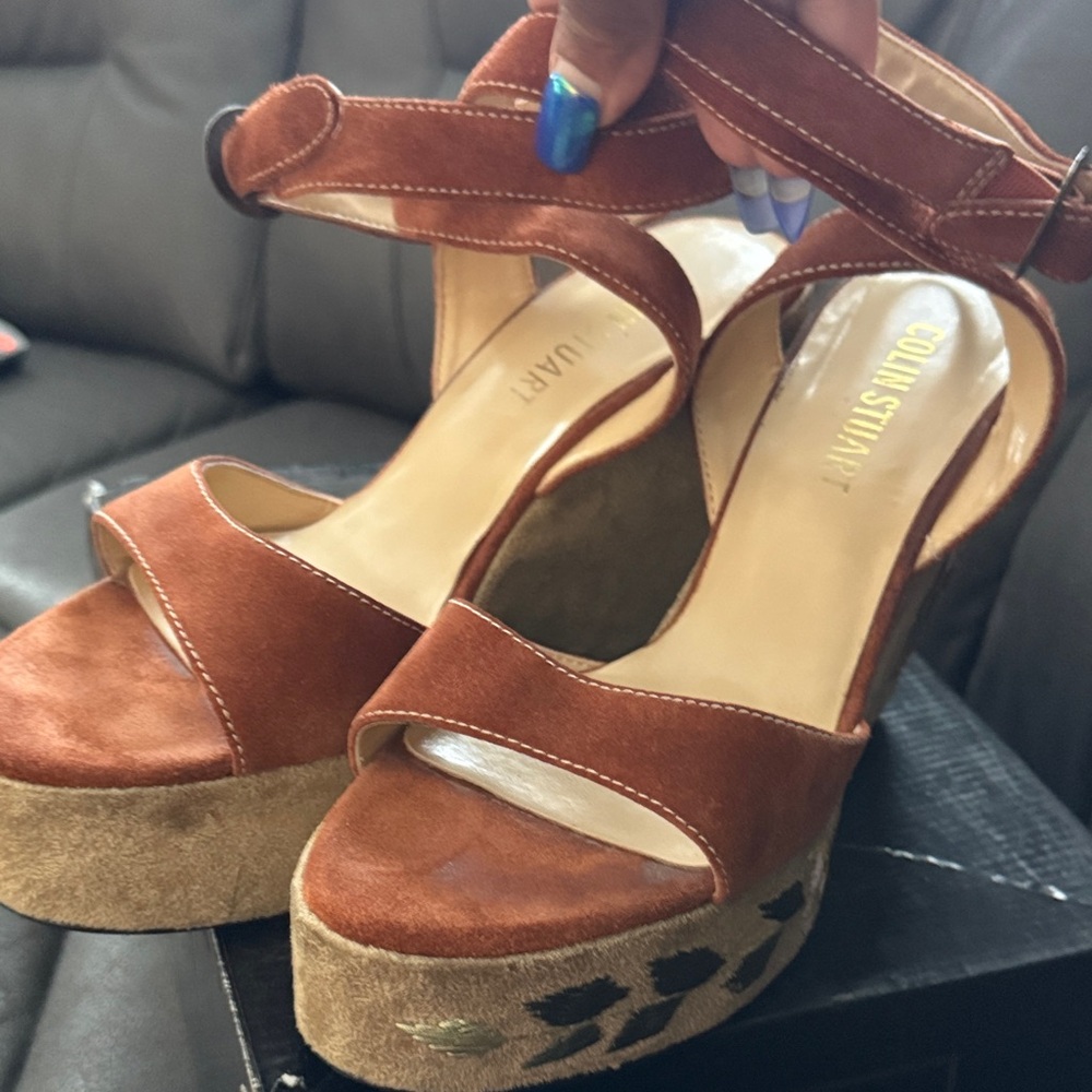 Colin Stuart Tan Wedge Sandals